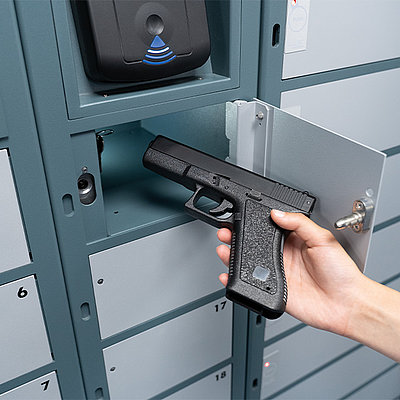 handgun is placed in a locker