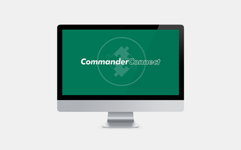 Bildschirm mit Logo der Commander Connect Software